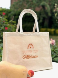 Shopper in dik katoen geborduurd, beige
