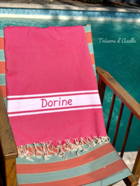 STRANDLAKEN /FOUTA, 1X2m, Fuchsia, met naamborduring