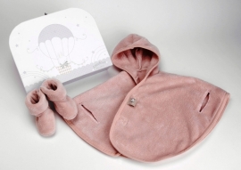 Baby Poncho (pink) + slippers + box