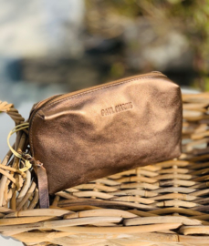 Toiletzak/Make-up tas, gold 100% leder "Paul Marius, Adèle "