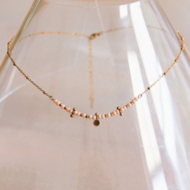 RVS fijn kettinkje met mini facetjes en kraaltjes – nude/goud