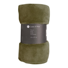 "Linen & More" Fleecedeken, 130x170, leger groen, met of zonder naamborduring
