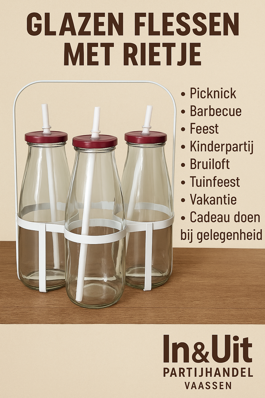 Flessenrek met 3 glazen flessen Ice coffee
