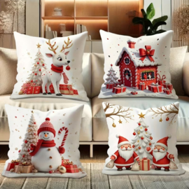Kerst kussenhoes - set van 4 - Christmas white