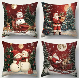 Kerst kussenhoes - set van 4 - Bordeaux
