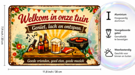 Tekstbord - sfeer - :Welkom in onze tuin  bbq & bier
