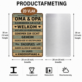 Tekstbordje - humor Opa en oma welkom huisregels