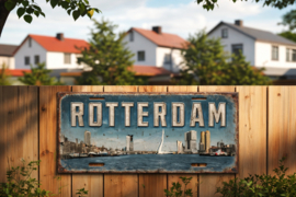 Metalen wandbord Rotterdam – skyline & Erasmusbrug