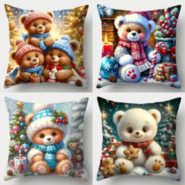 Kerst kussenhoes - set van 4 - Beren