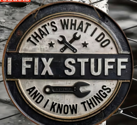 Tekstbordje I fix things. Voor de doe het zelver