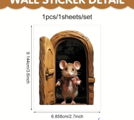 Grappige plint sticker met voordeur muis