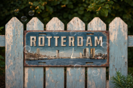 Metalen wandbord Rotterdam – skyline & Erasmusbrug