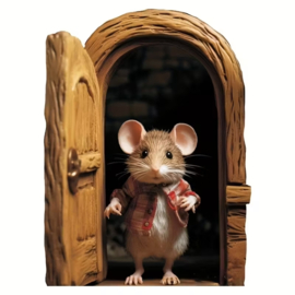 Grappige plint sticker met voordeur muis
