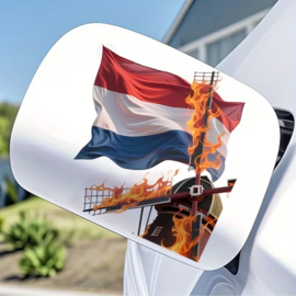 6x Sticker Nederland Molen in vlammen