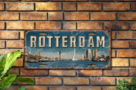Metalen wandbord Rotterdam – skyline & Erasmusbrug