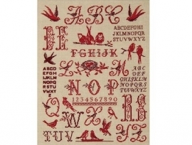 Rood Vogel Alfabet - geborduurd - Red Bird ABC - finished
