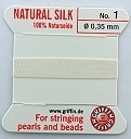 Kralen rijg draad - wit - no. 8, 0.80 mm - white - natural silk - Bead cord