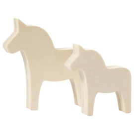 Blanco houten Dala paarden  | Set van 2 | 8x7 + 10x9.5 cm