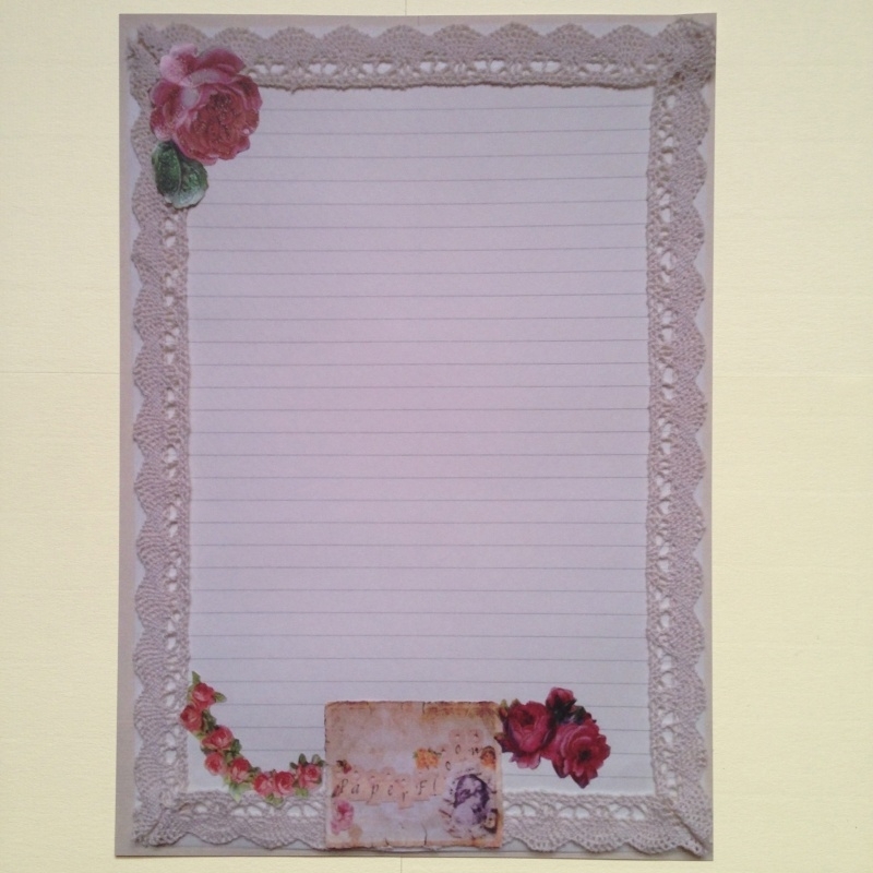 Paperfloow`s prachtige briefpapier, met mooi kant en vintage rozen (per 10 vel).