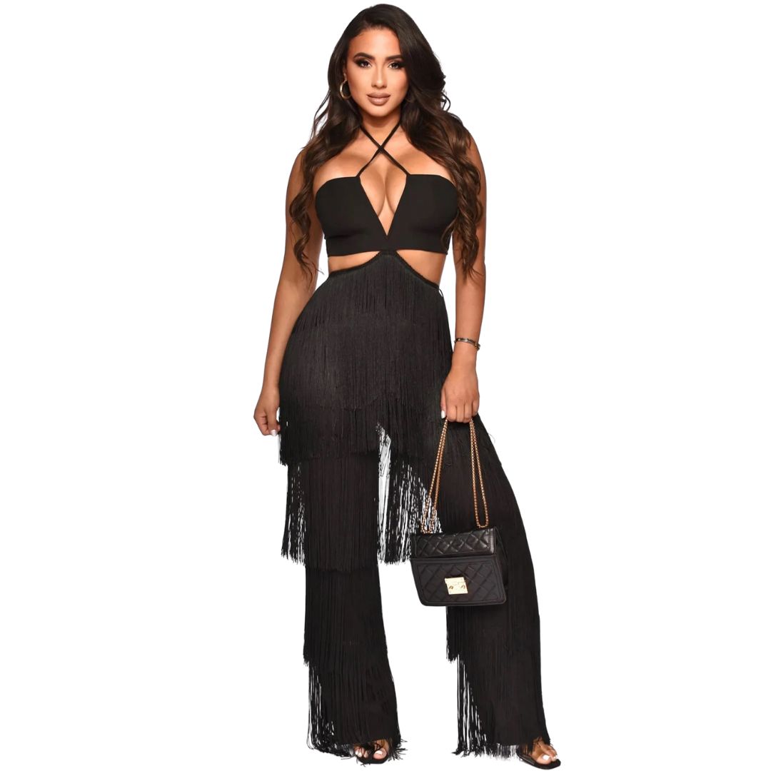ZWARTE FRINGES JUMPSUIT By Yessey