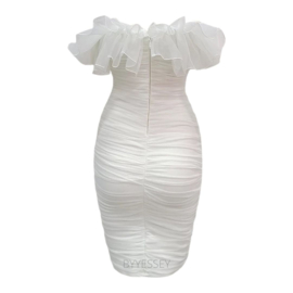 WHITE STRAPLESS RUCHED DRESS  By Yessey