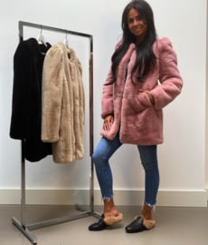 LUXURY FAUX FUR COAT HIGH SHOULDER BLUSHPINK  By Yessey