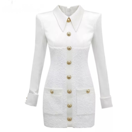 BUTTON TWEED WHITE DRESS By Yessey