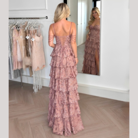 BLUSH ROZE AVONDJURK MET RUFFLES & SPLIT By Yessey