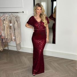 BORDEAUX RODE AVONDJURK KORTE MOUWEN By Yessey