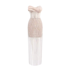 STRAPLESS BEIGE ZILVER FEESTJURK By Yessey