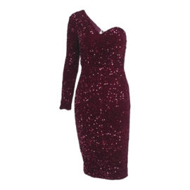 ONE SLEEVE BORDEAUX SEQUIN DRESS By Yessey