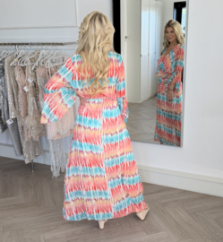 MULTI ORANJE BLAUW LANGE JURK By Yessey