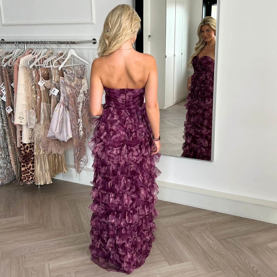 FLOWER FINE BORDEAUX STRAPLESS JURK By Yessey