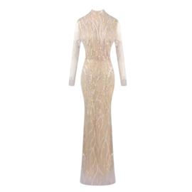 EXCLUSIEVE AVONDJURK MET MOUWEN BEIGE By Yessey