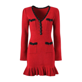 TWEED ROOD ZWART MET MOUWEN JURK By Yessey