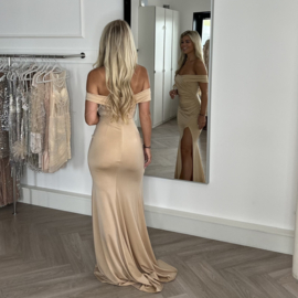 OFF SHOULDER BEIGE MAXI DRESS By Yessey