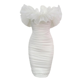 WHITE STRAPLESS RUCHED DRESS  By Yessey