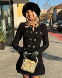 BUTTON TWEED ZWART KORT MOUW JURK By Yessey