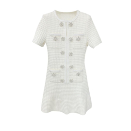 BUTTON TWEED WIT KORT MOUW JURK By Yessey