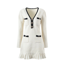 TWEED WIT ZWART MET MOUWEN JURK By Yessey