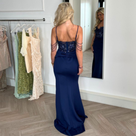 DONKERBLAUWE AVONDJURK  SPLIT KANT & PAILLET By Yessey