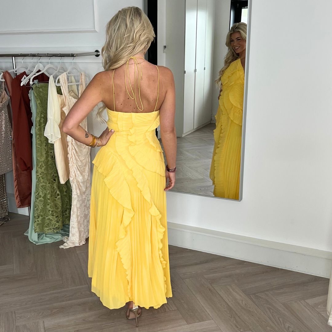 GELE RUFFLES MET SPLIT JURK By Yessey