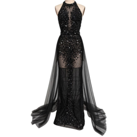 EXCLUSIEVE AVONDJURK ZWART MET STENEN By Yessey
