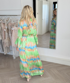 MULTI GROEN BLAUW LANGE JURK By Yessey