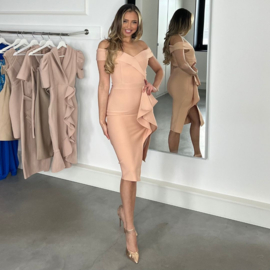 OFF SHOULDER NUDE PEACH DRESS By Yessey