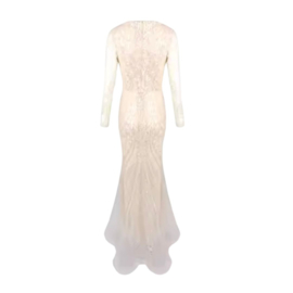 EXCLUSIEVE AVONDJURK MET MOUWEN BEIGE By Yessey
