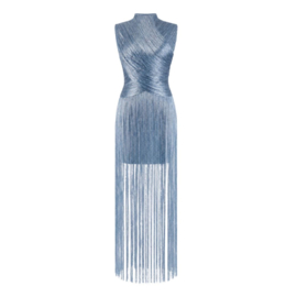 LICHTBLAUWE FRINGES BANDAGE JURK By Yessey