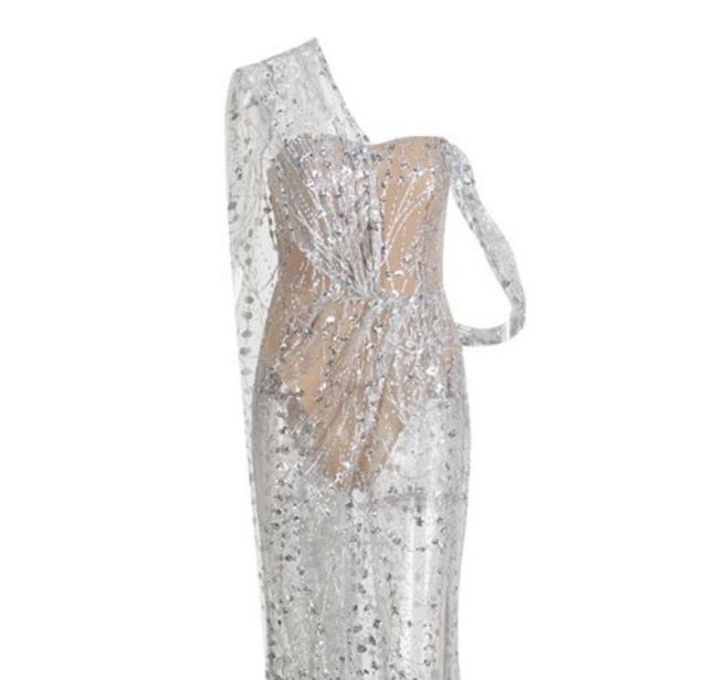 MAKING ENTRANCE SILVER DRESS By Yessey