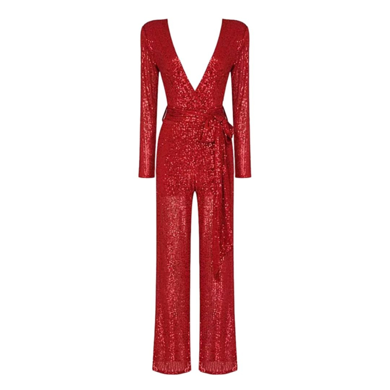 RED SEQUIN JUMPSUIT By Yessey