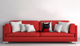Rød-svart fløyel putetrekk Katt SVART ROBIN 